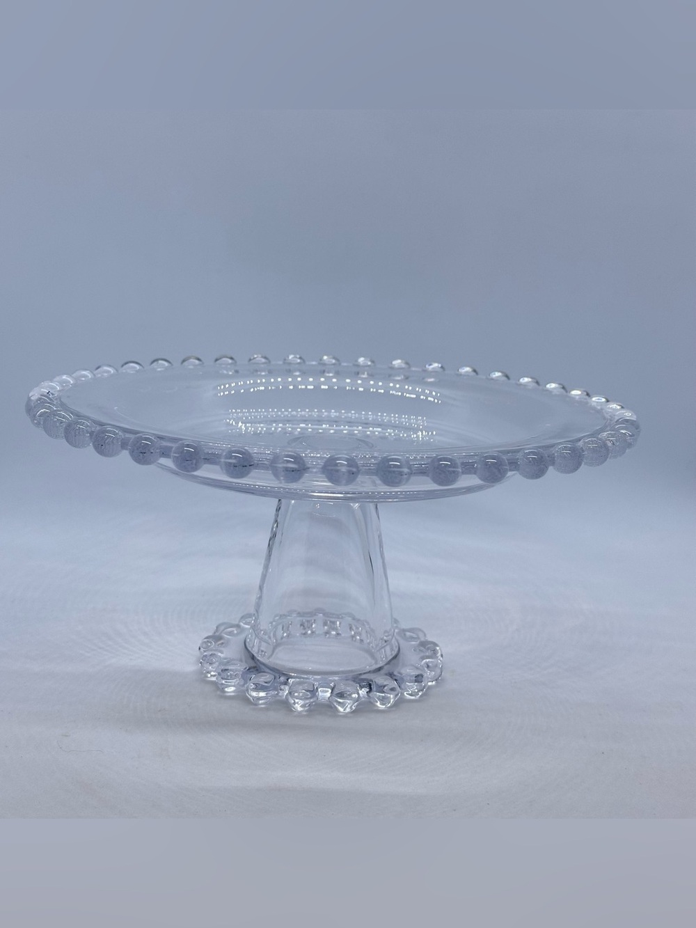 Small Clear Glass Beaded Edge Plate Stand Pedestal Footed 8.25"Dia. x4 1/8" Tall